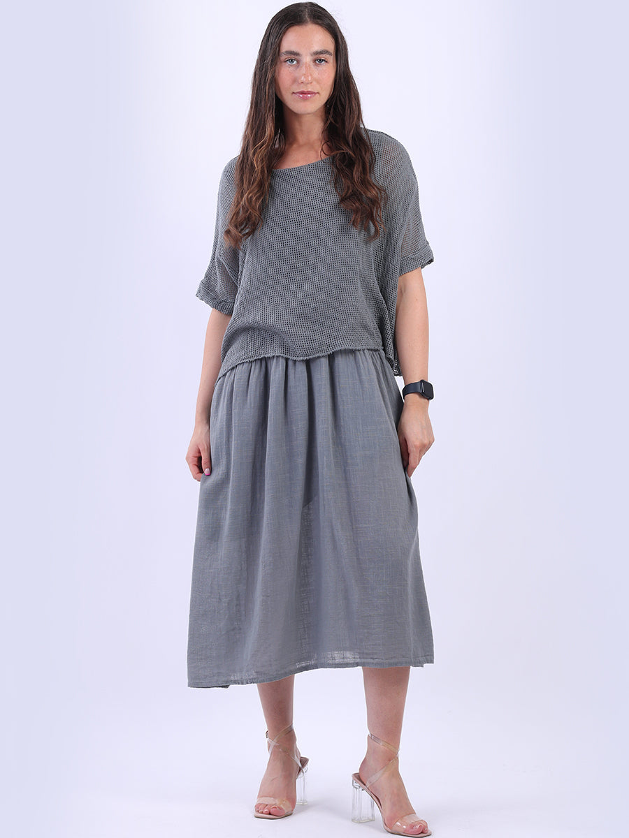 Mesh Net Cotton Midi Dress Charcoal