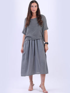 Mesh Net Cotton Midi Dress Charcoal