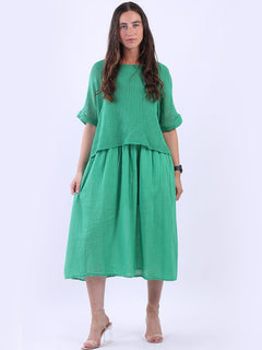 Mesh Net Cotton Midi Dress Green