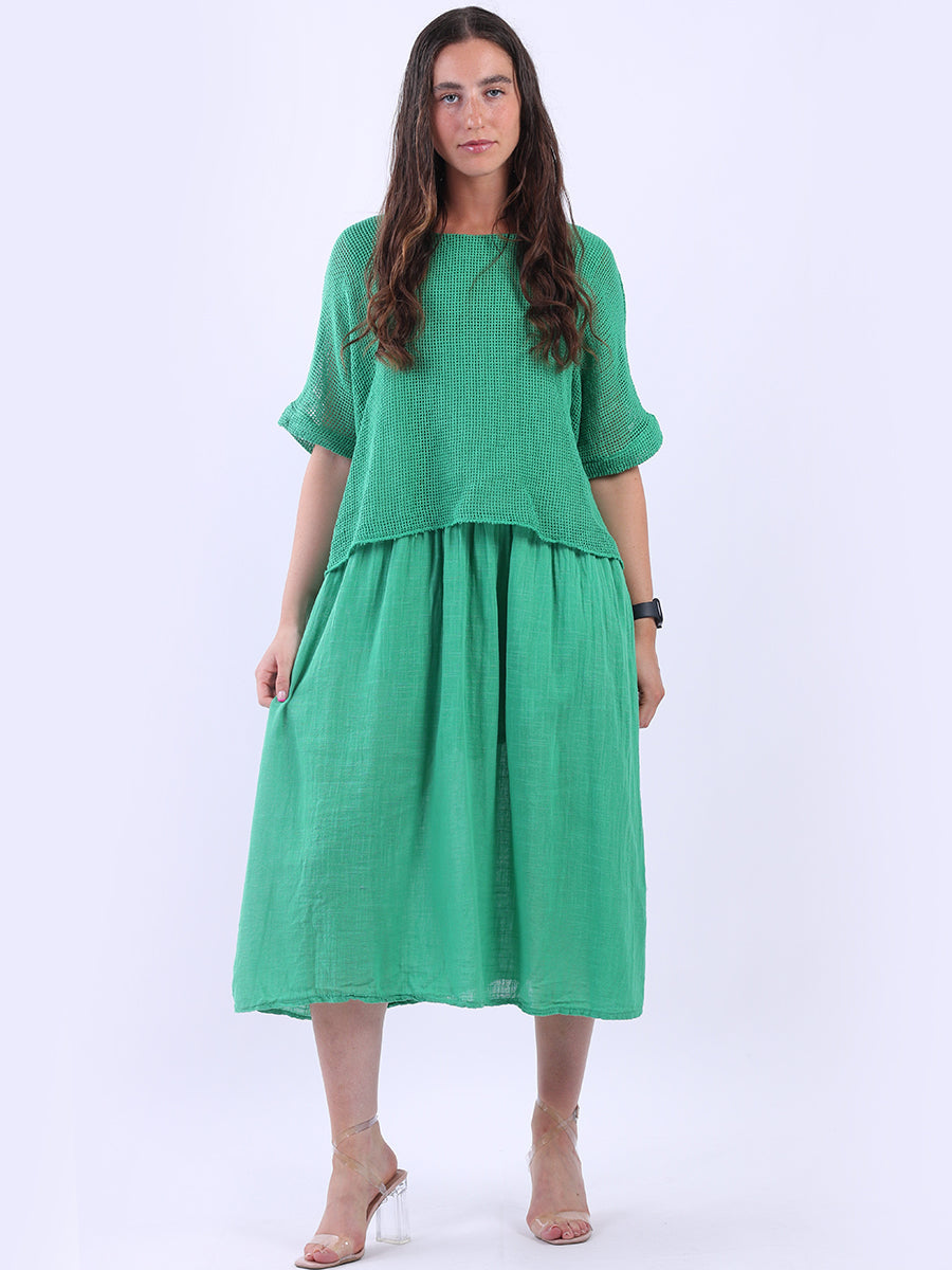 Mesh Net Cotton Midi Dress Green