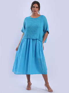 Mesh Net Cotton Midi Dress Turquoise
