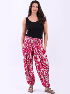 Smocked Waist Harem Pant Fuchsia