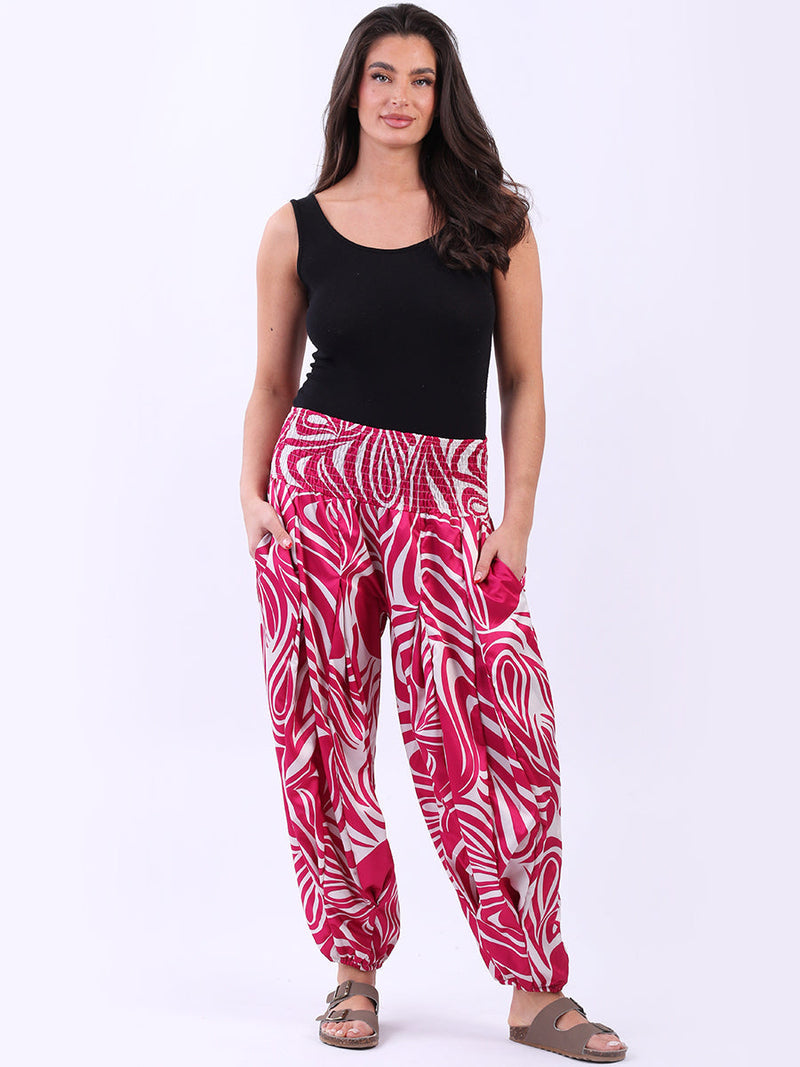 Smocked Waist Harem Pant Fuchsia