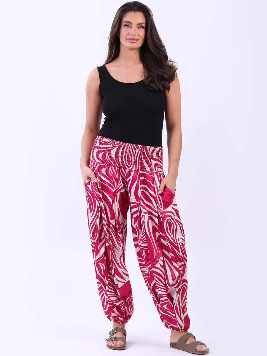 Smocked Waist Harem Pant Fuchsia