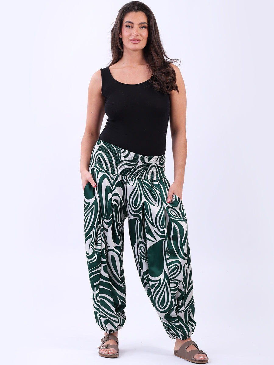 Smocked Waist Harem Pant Green
