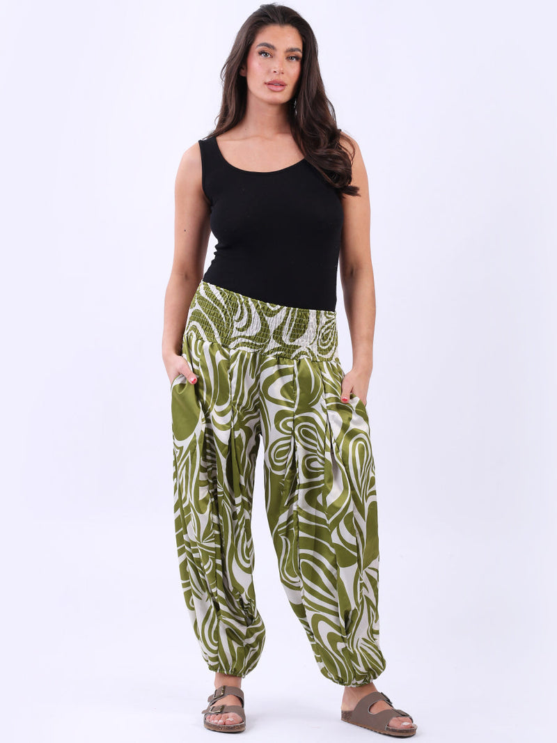 Smocked Waist Harem Pant Lime Green