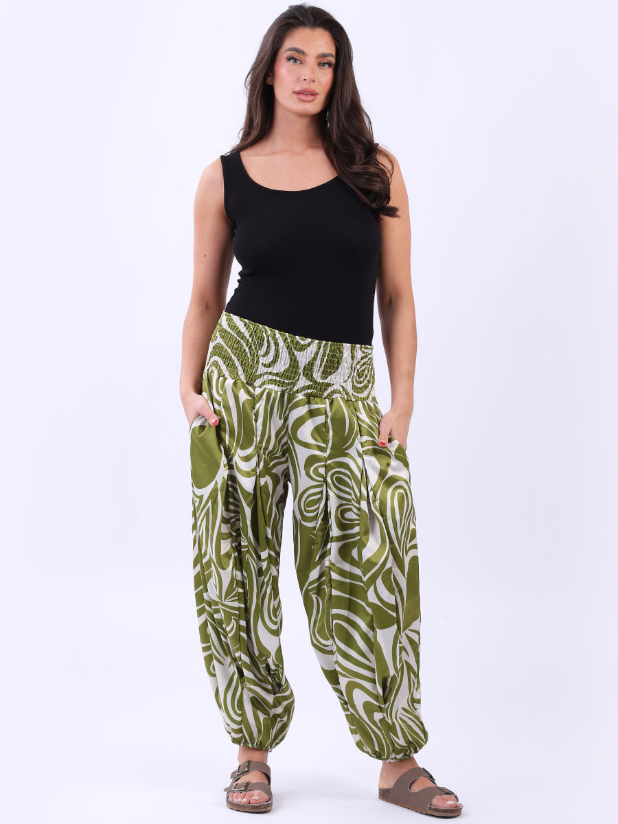 Smocked Waist Harem Pant Lime Green