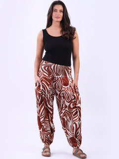 Smocked Waist Harem Pant Rust