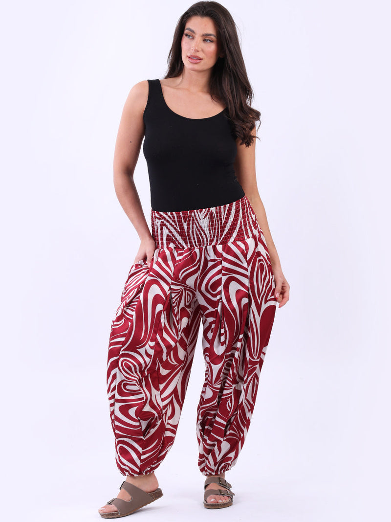 Smocked Waist Harem Pant Wine