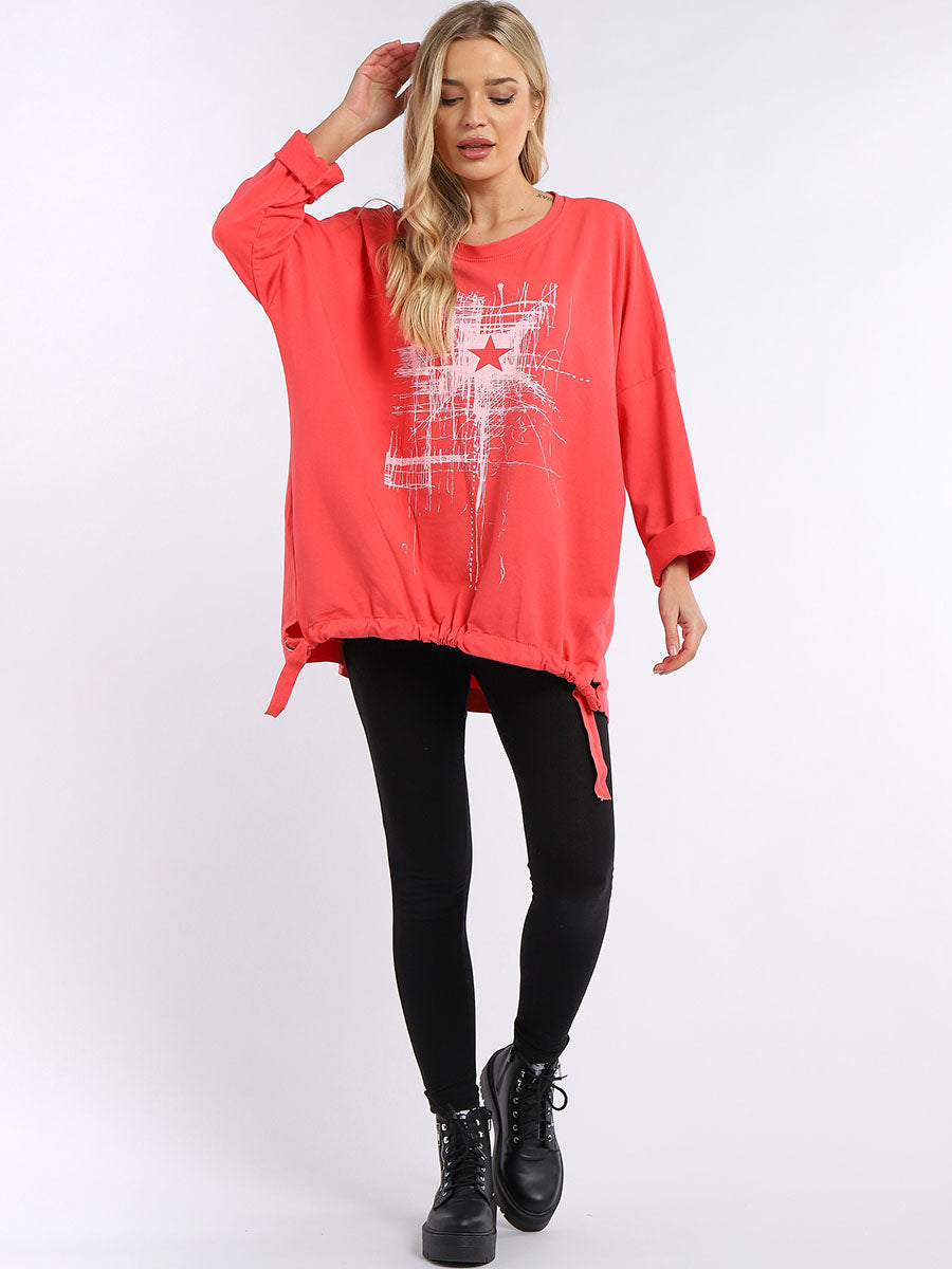 Abstract Star Oversized Top coral