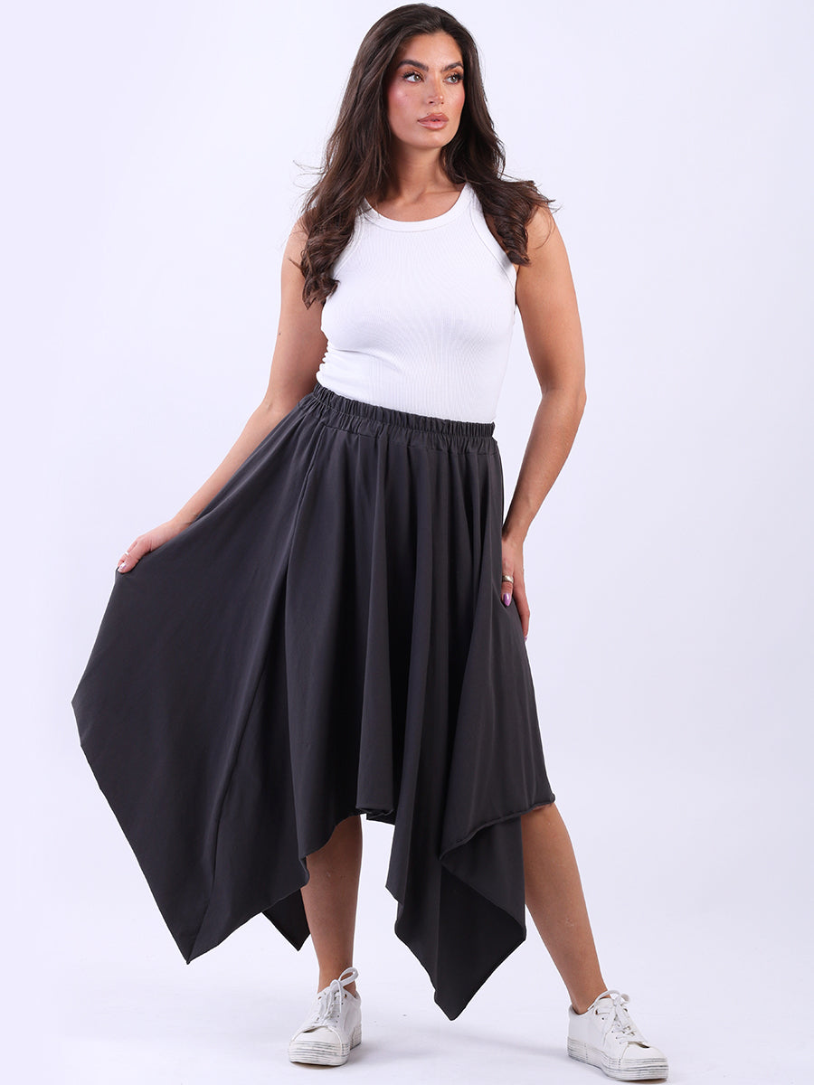 Raw Edge Cotton Skirt Charcoal