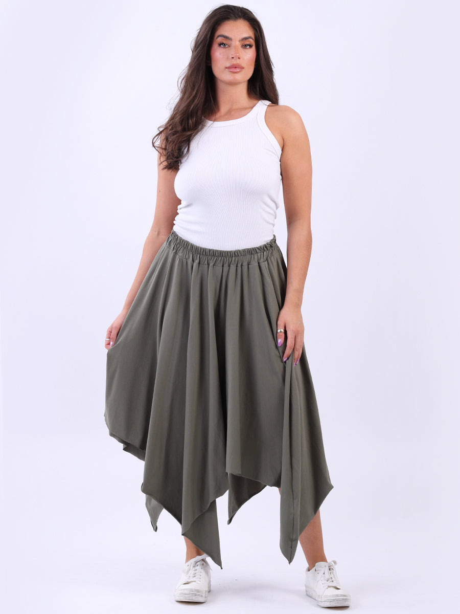 Raw Edge Cotton Skirt Khaki
