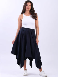 Raw Edge Cotton Skirt Navy