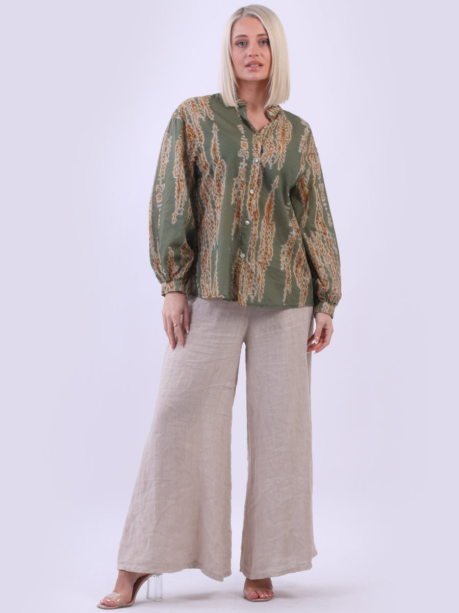 Tie Dyed Crop Blouse Khaki