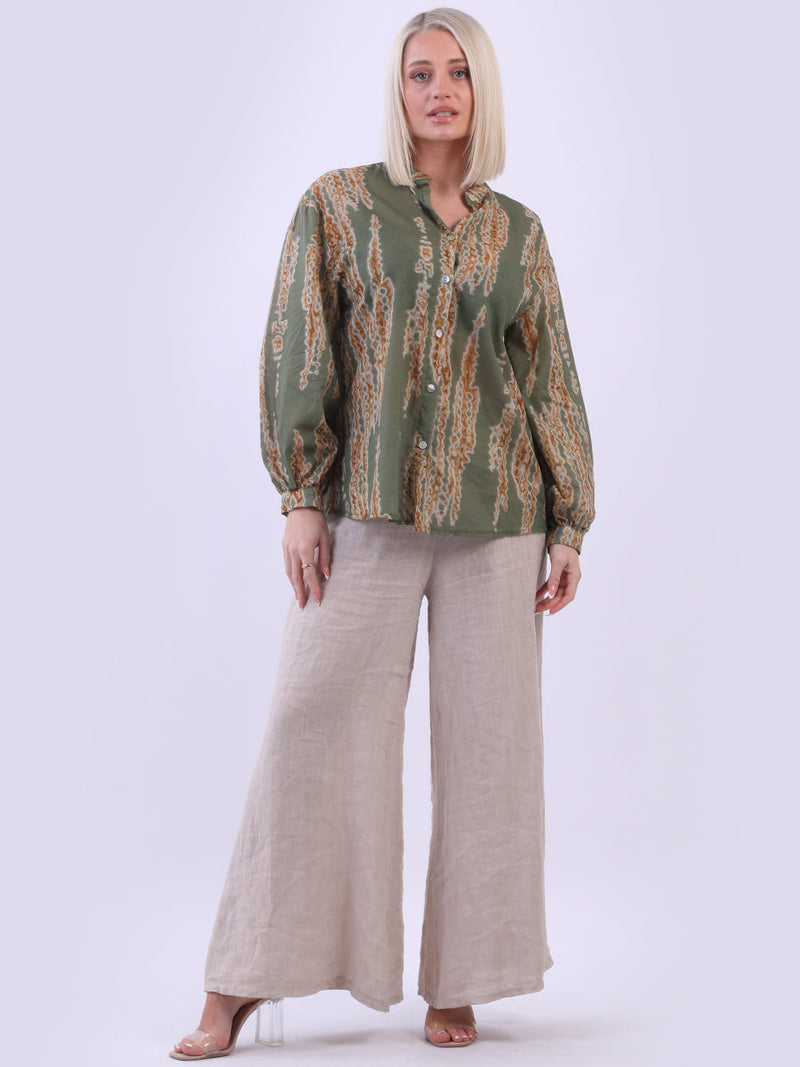 Tie Dyed Crop Blouse Khaki