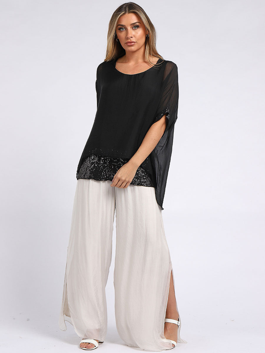 Silk Tunic Top Black