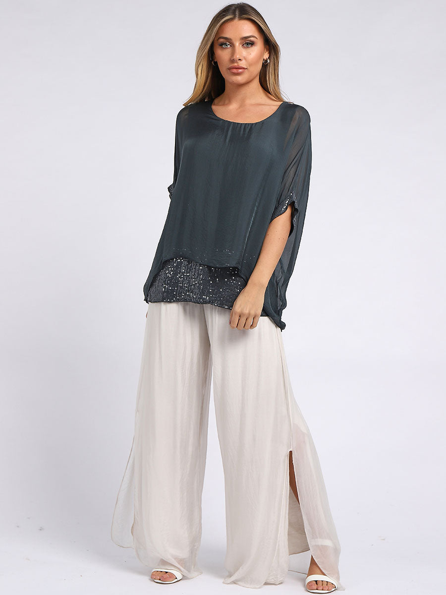 Silk Tunic Top Charcoal