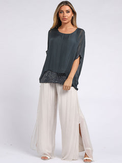 Silk Tunic Top Charcoal