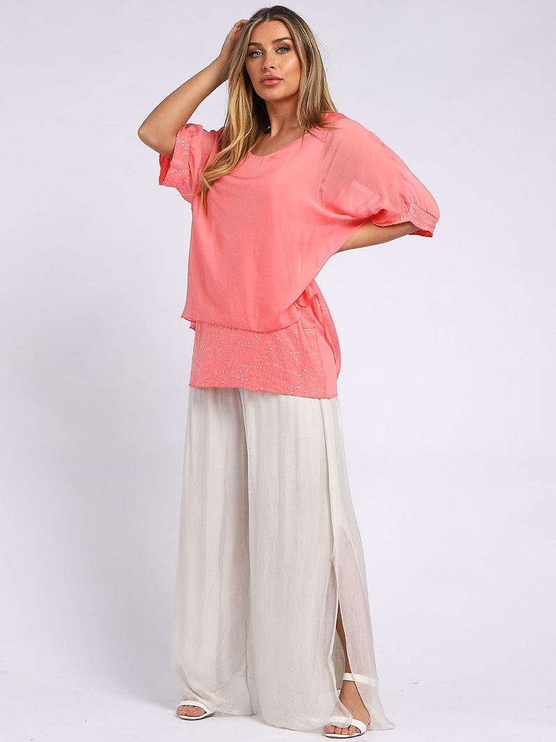Silk Tunic Top Coral