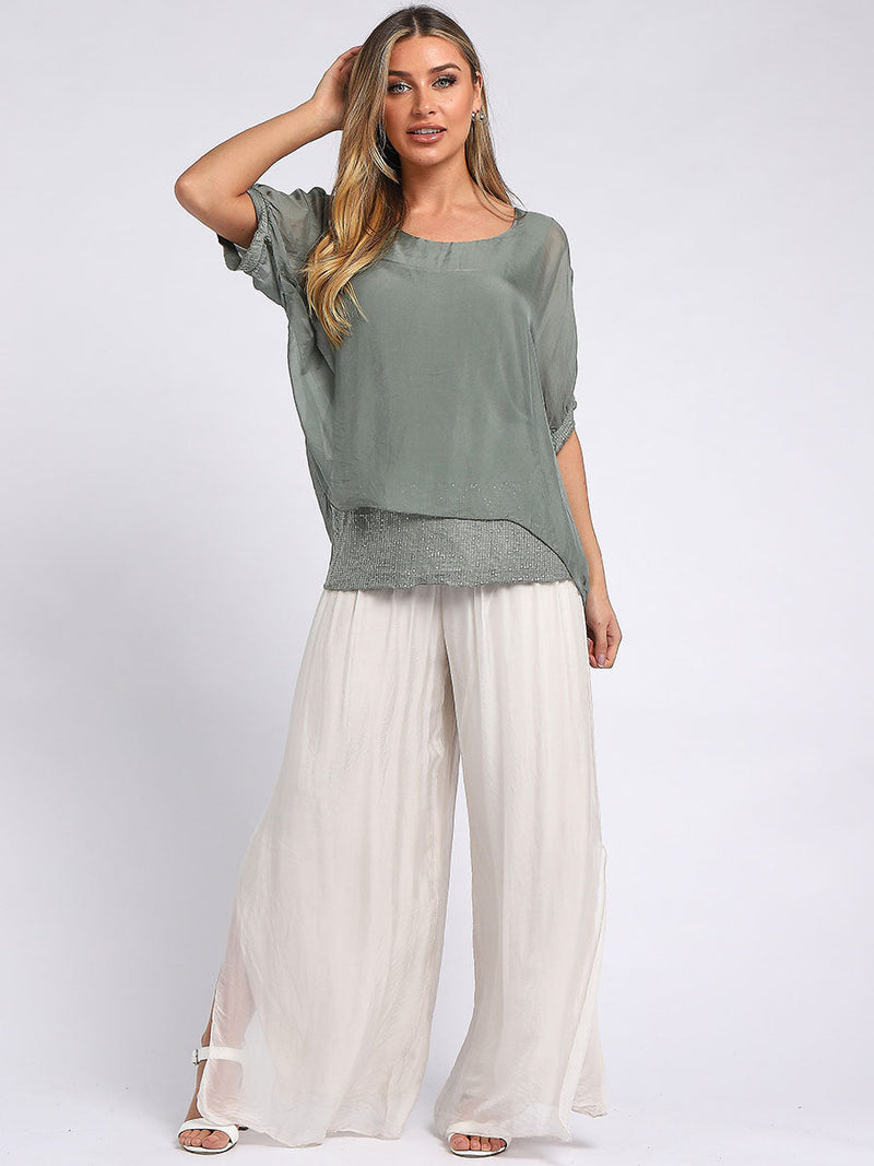 Silk Tunic Top Khaki