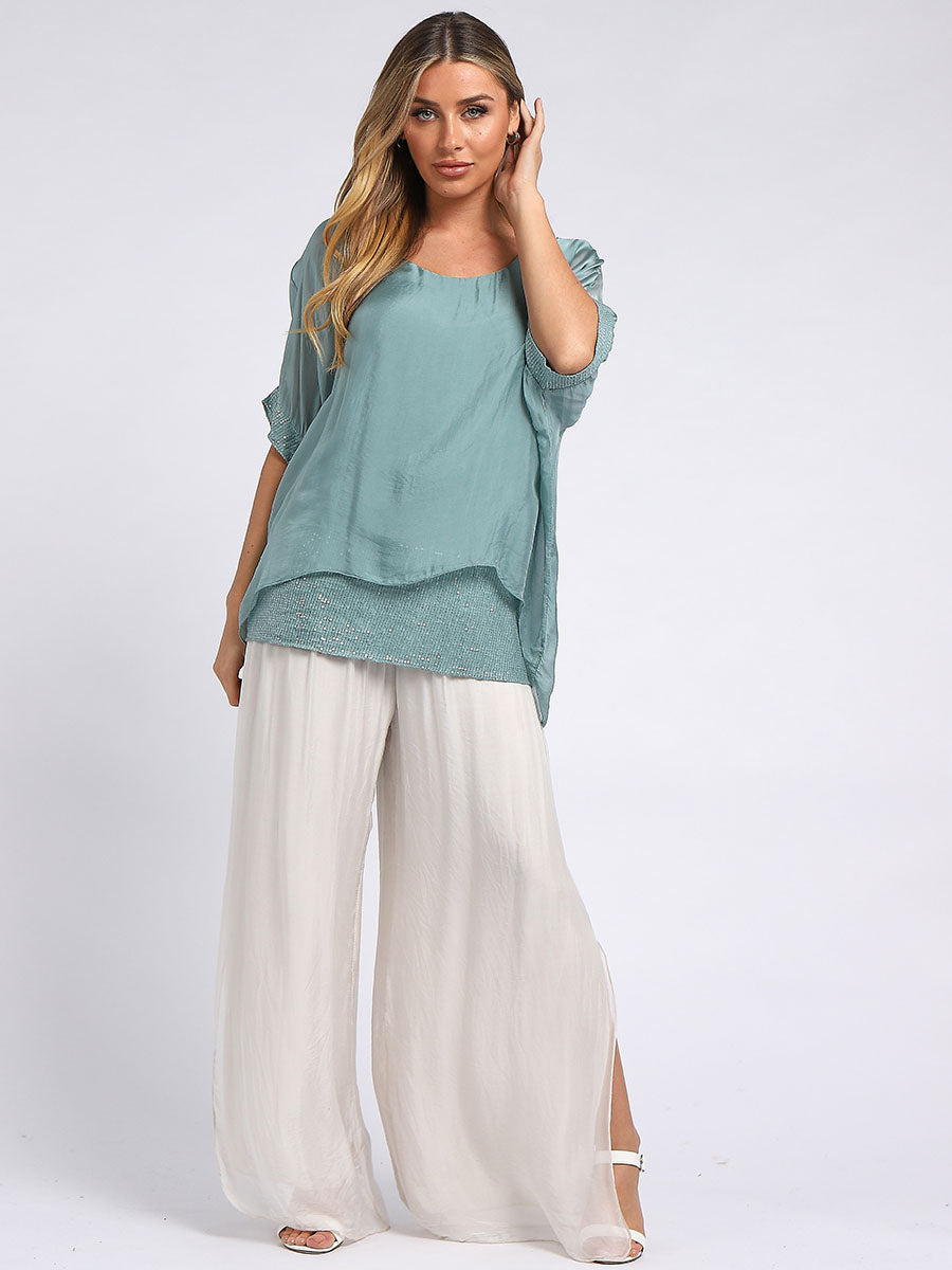 Silk Tunic Top Ocean Blue
