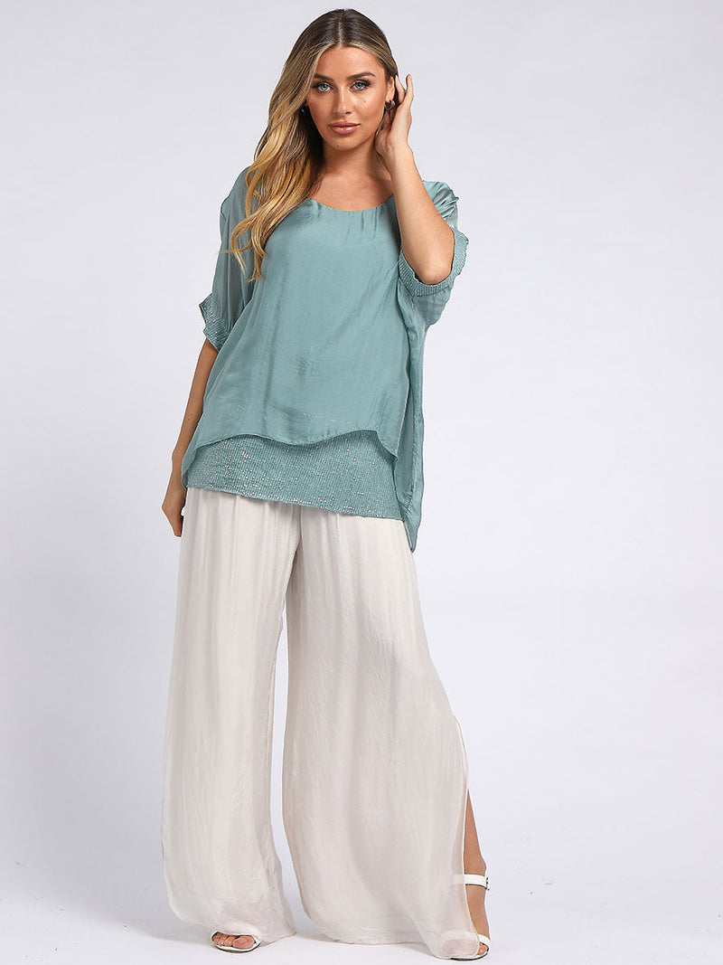 Silk Tunic Top Ocean Blue