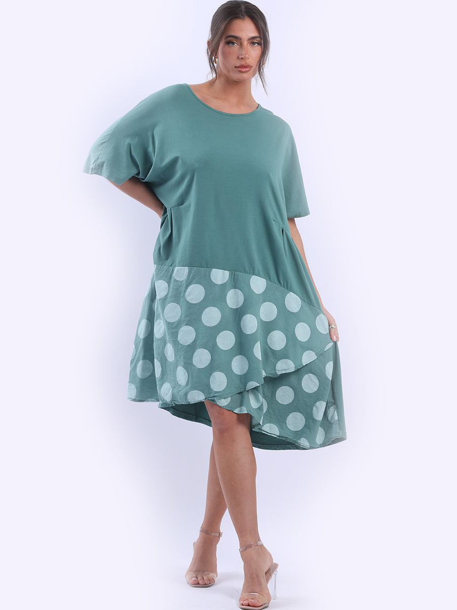 Polka Dot Contrast Cotton Dress Ocean Blue