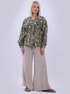 Floral Cotton Crop Blouse Khaki