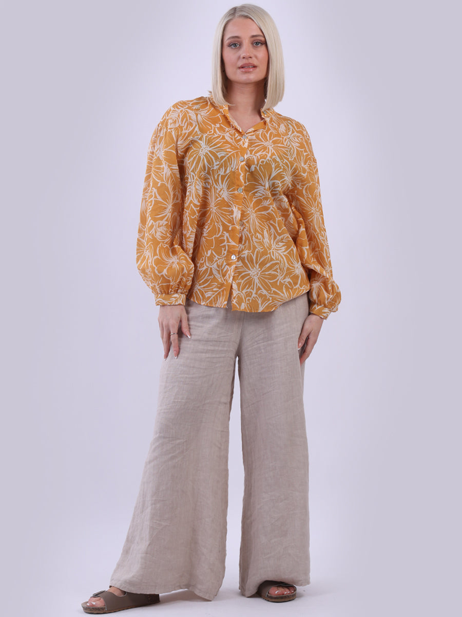 Floral Cotton Crop Blouse Mustard