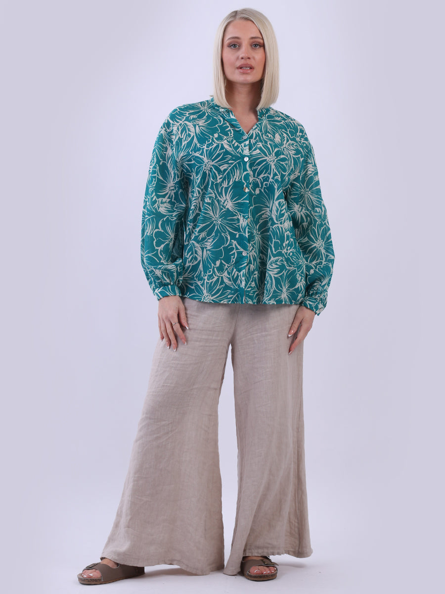 Floral Cotton Crop Blouse Teal