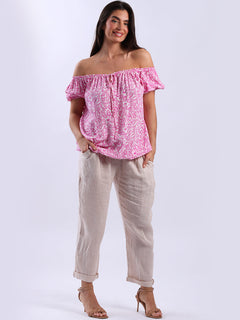 Off Shoulder Crop Top Fuchsia