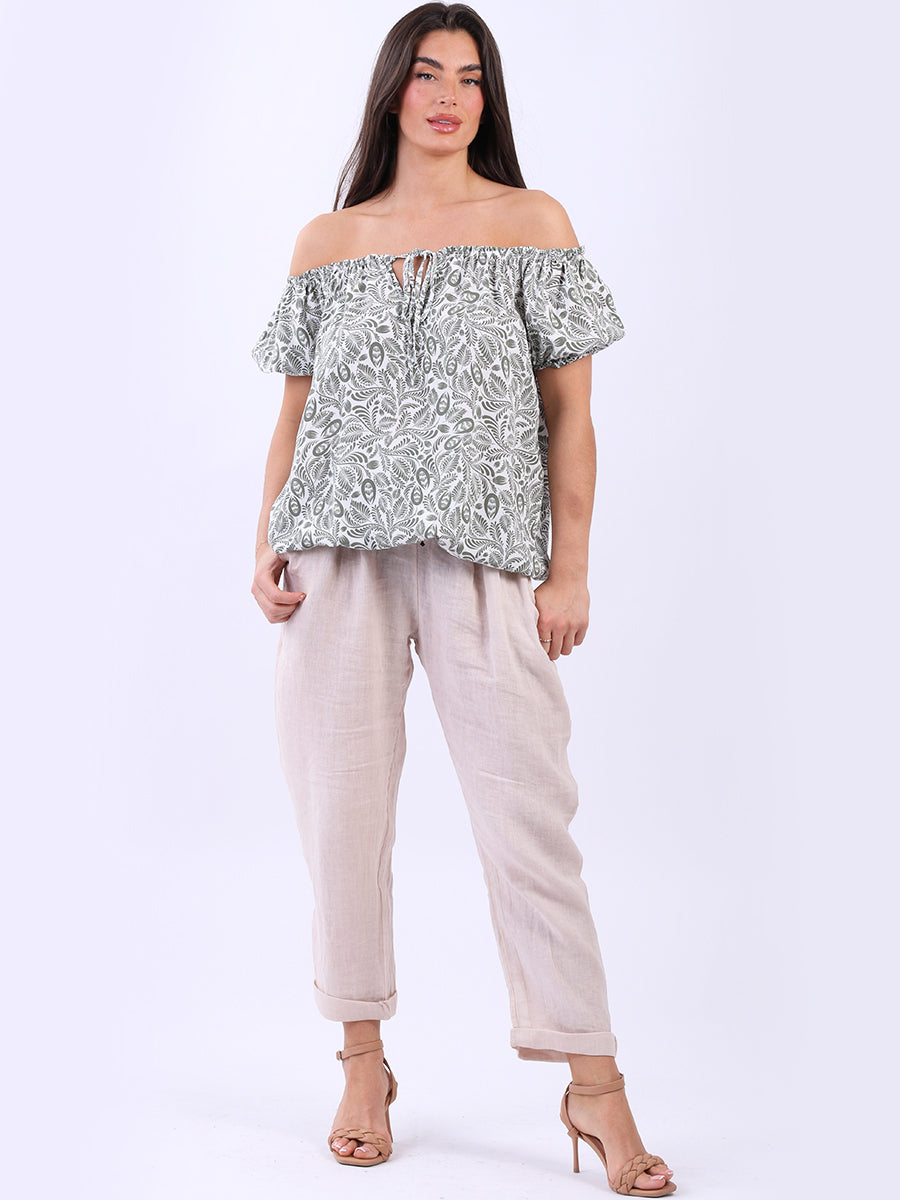 Off Shoulder Crop Top Khaki