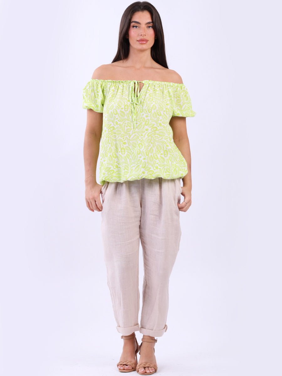 Off Shoulder Crop Top Lime Green