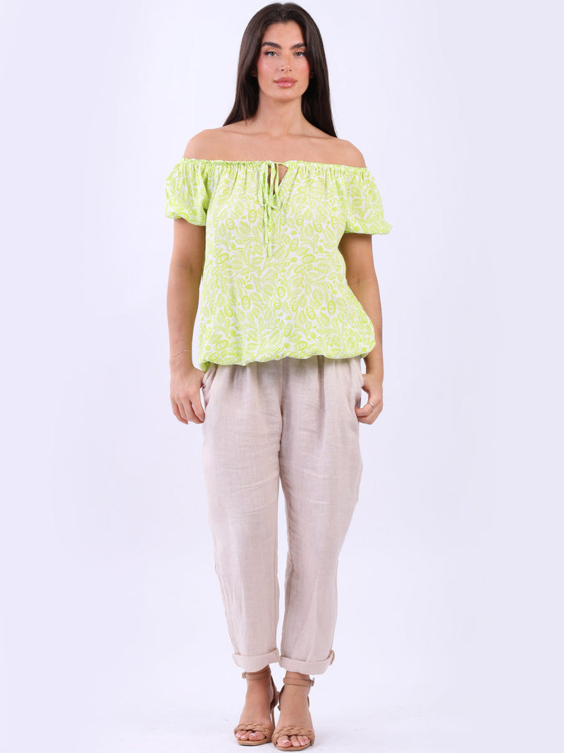 Off Shoulder Crop Top Lime Green