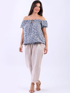 Off Shoulder Crop Top Navy