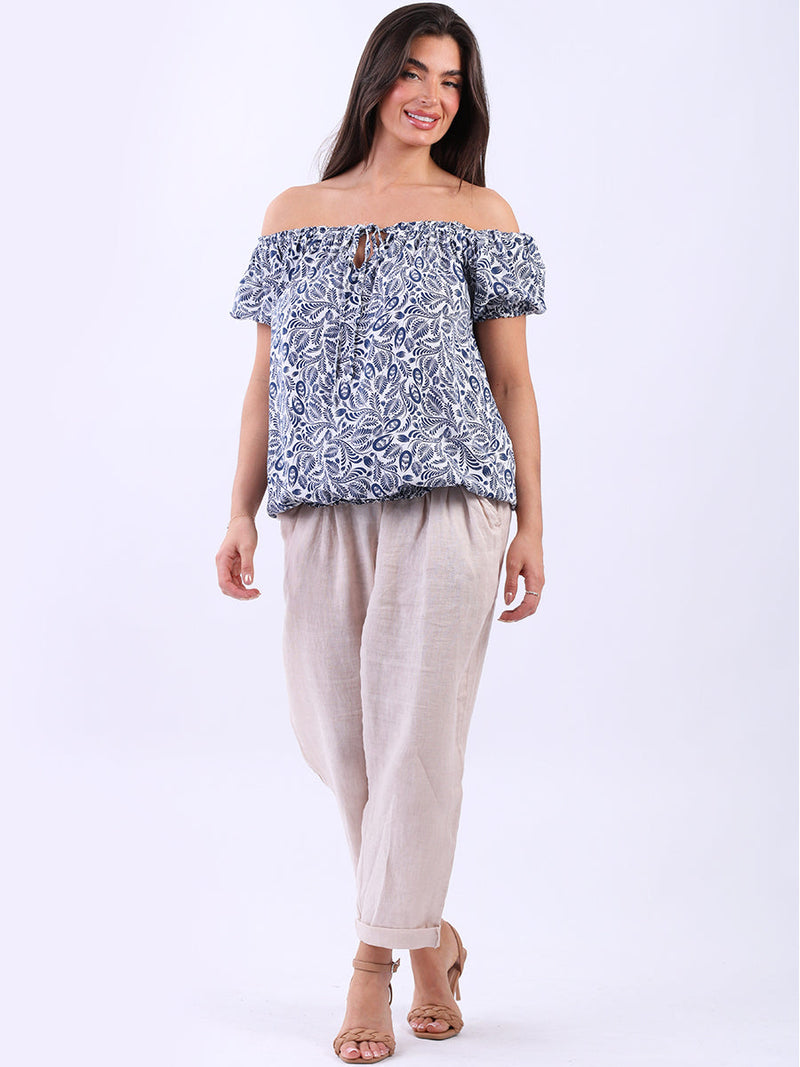 Off Shoulder Crop Top Navy