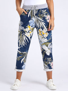 Floral Cotton Joggers Denim
