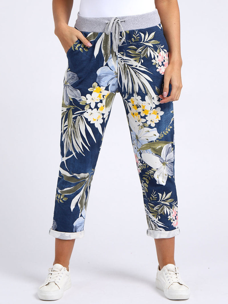 Floral Cotton Joggers Denim