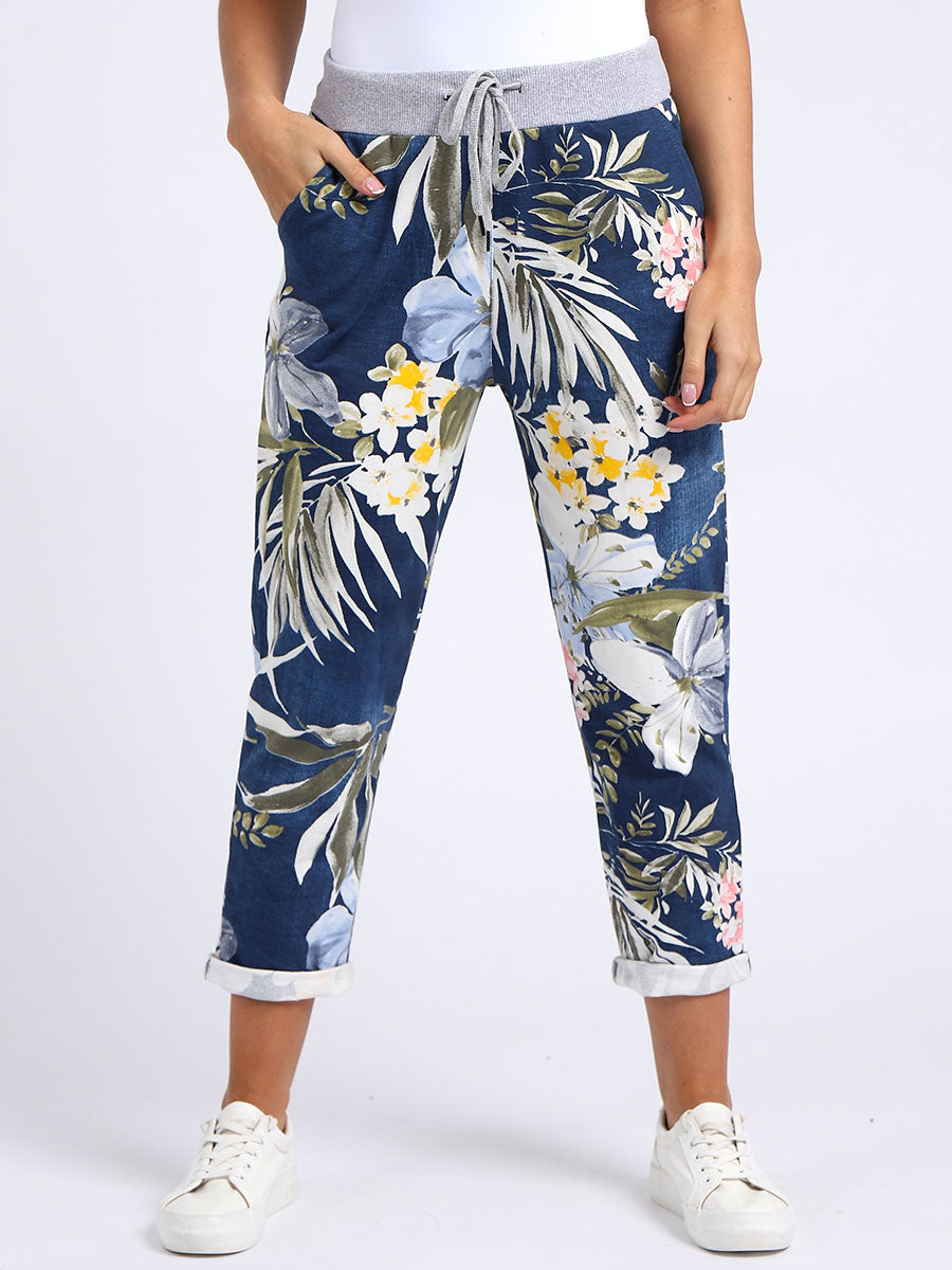 Floral Cotton Joggers Denim