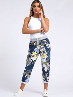 Floral Cotton Joggers Light denim