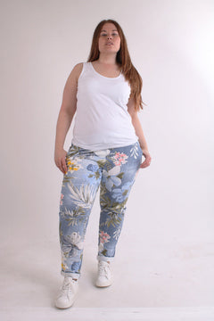 Floral Cotton Joggers Light Denim
