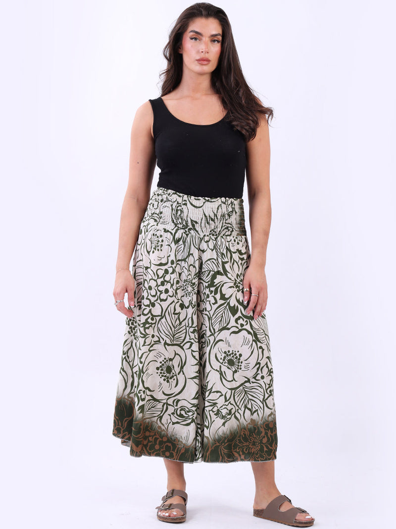 Floral Wide Leg Culottes Pant Olive