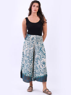 Floral Wide Leg Culottes Pant Teal