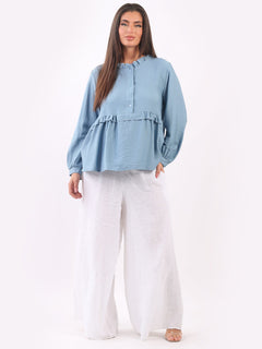 Ladies Ruffle Peplum Tunic Top Denim