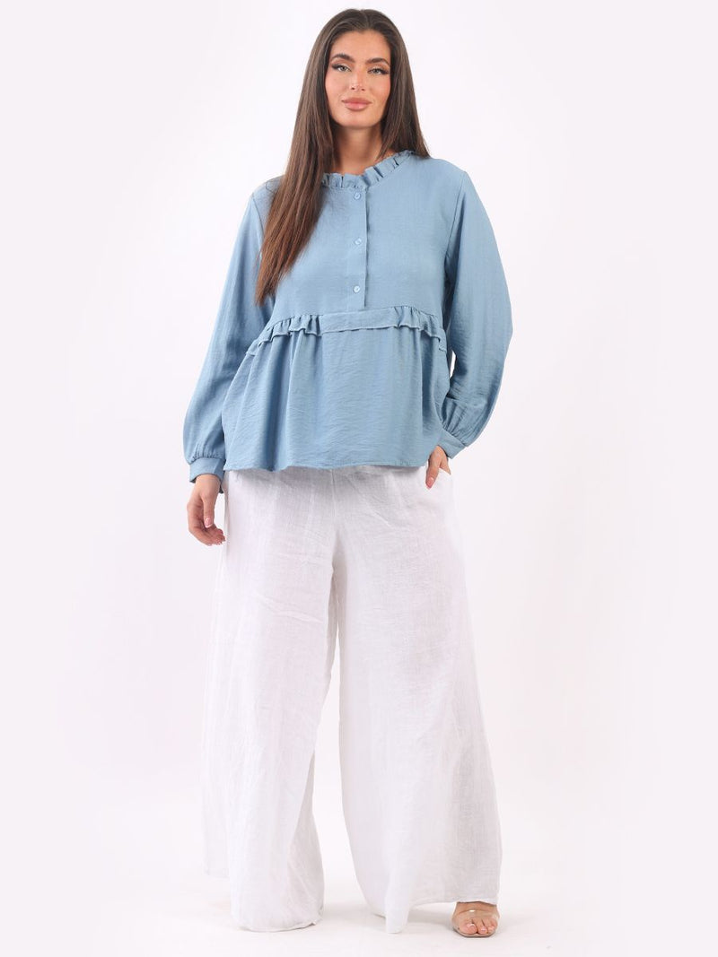 Ladies Ruffle Peplum Tunic Top Denim