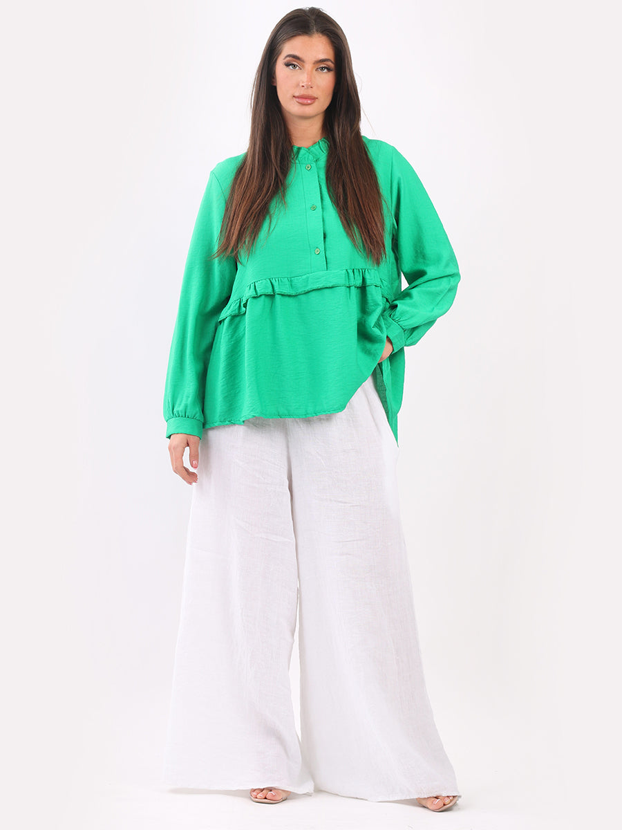 Ladies Ruffle Peplum Tunic Top Green