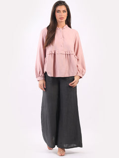 Ladies Ruffle Peplum Tunic Top Pink