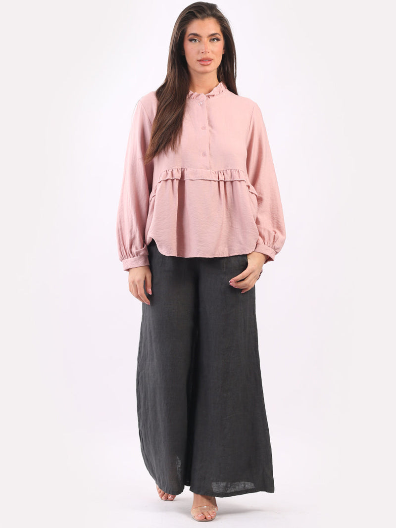 Ladies Ruffle Peplum Tunic Top Pink