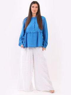 Ladies Ruffle Peplum Tunic Top Royal Blue