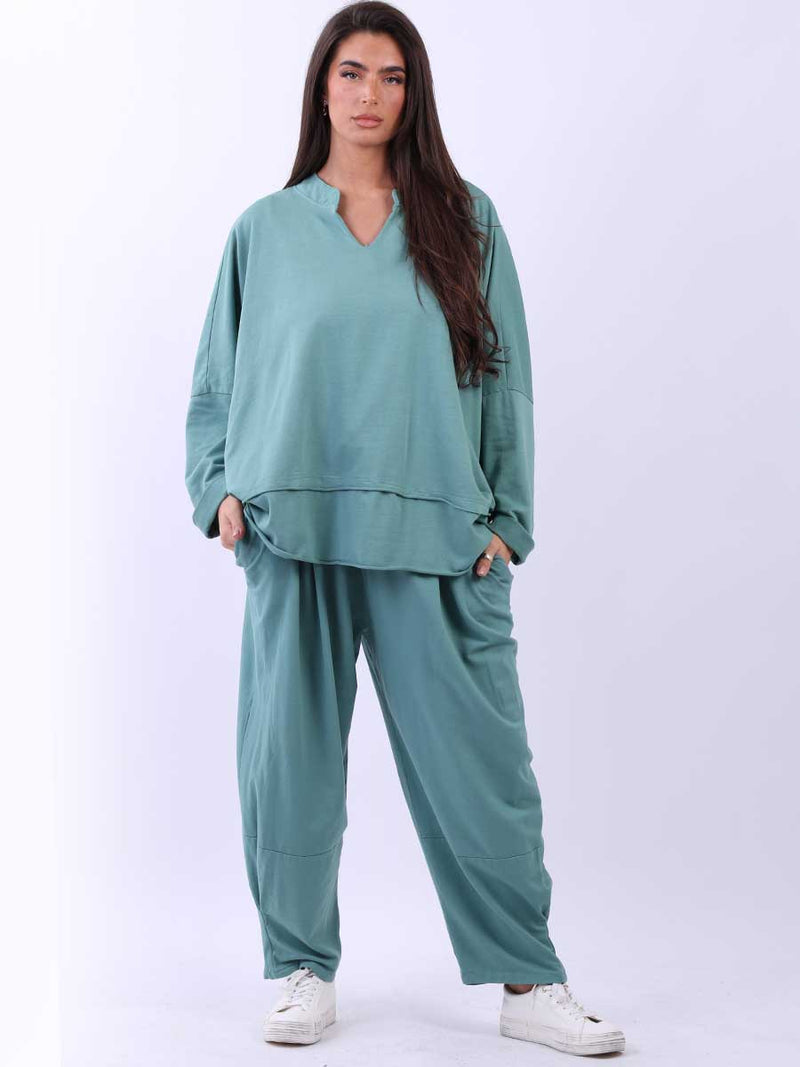 Raw Edge Baggy Cotton Sweat Top Ocean Blue